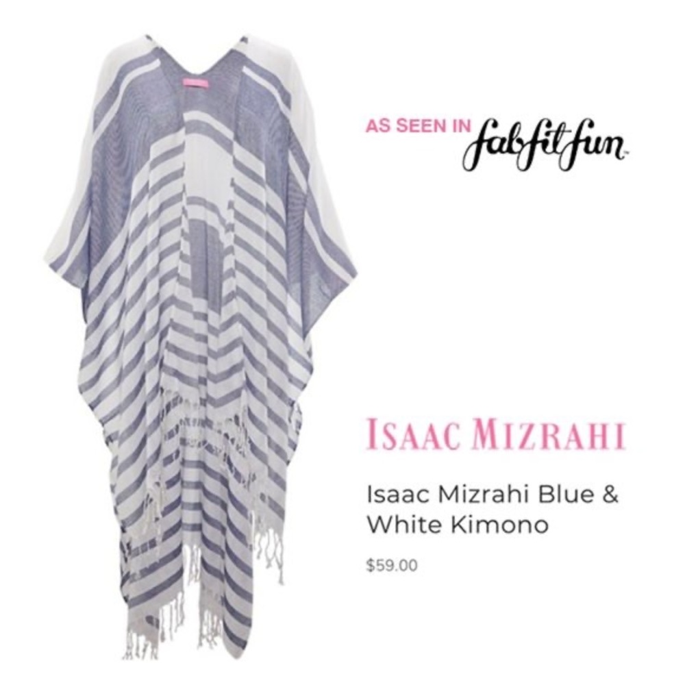 Isaac Mizrahi Blue and White Kimono, Swim Cover up, Sarong, Caftan, FabFitFun